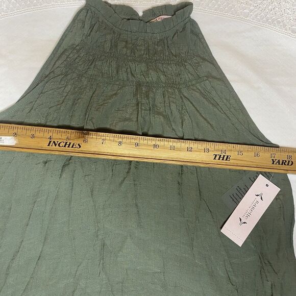 NANETTE LEPORE Blouse Size S Smocked Halter High Neck Top Sleeveless Green - Picture 6 of 10